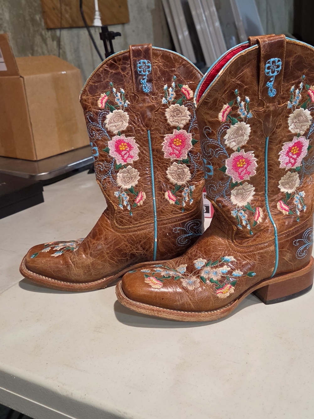 Macie Bean Brown Embroidered Floral Kids Cowboy Boots - Picture 2 of 7